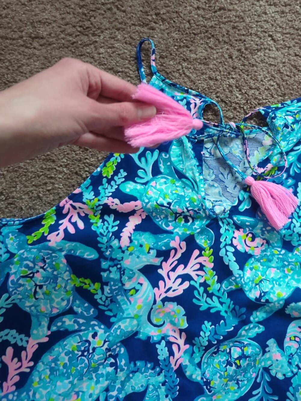 Lilly Pulitzer Margot Swing Dress Medium Corsica Blue Turtle Villa Pima Cotton - Picture 6 of 9